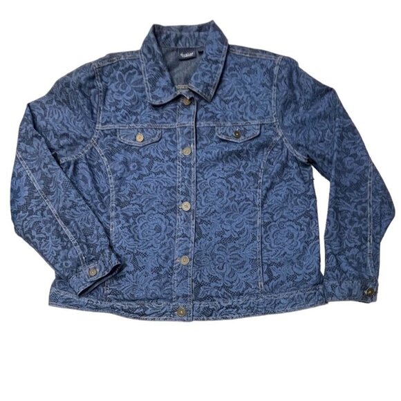 GLORIA VANDERBILT CASUALS Lace Motif Jean Jacket Women's XL Blue Button Up - Picture 14 of 14